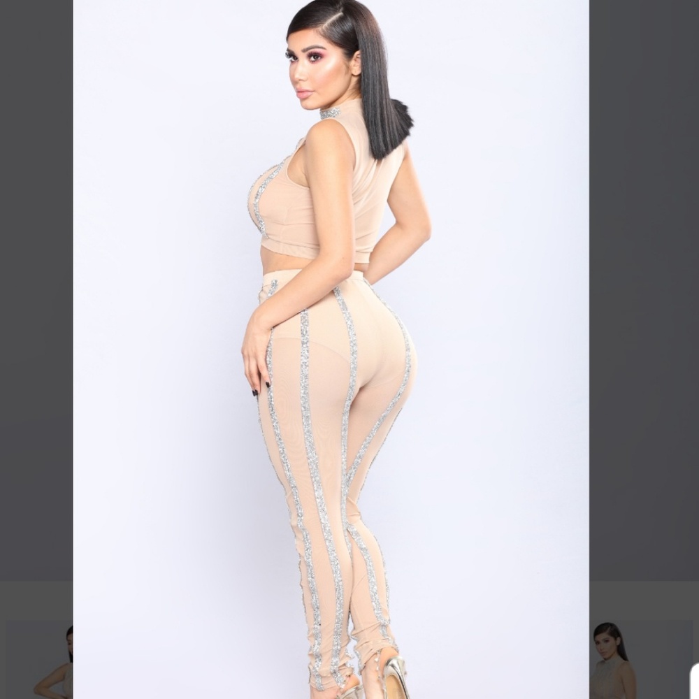 2pc Nude Fashion Nova Rhinestone Pant Set